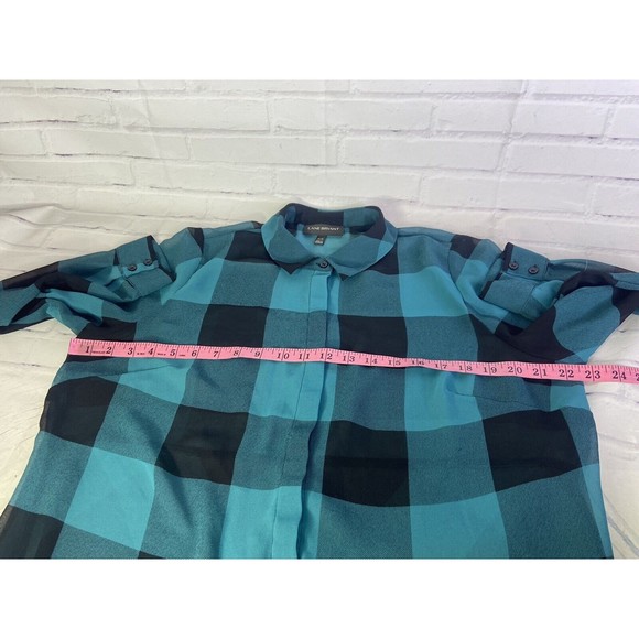 Lane Bryant Plus Size Womens 14 16 Plaid Sheer Button Up Split Back Blouse Top - Picture 7 of 9